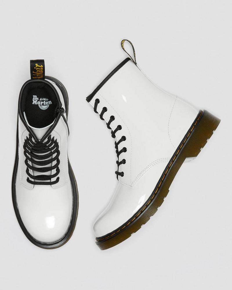 Dr Martens Youth 1460 Lak Læder Snørestøvler Børn Hvide | DK 711RVD